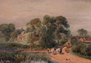 Vägbild med boskap, 1800-talet, 1935
