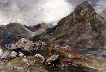 The Bowder Stone, Borrowdale (akvarell på papper)