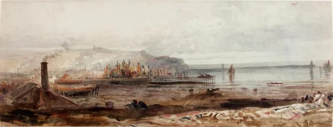 Utsikt över en hamn (bc, penna och wc på papper)