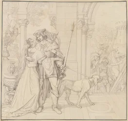 Sju teckningar på Nibelungarna: 4. Siegfried förberedde sig för jakten. 1812-17