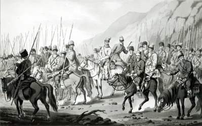 Olika stammar av ryska kosacker i marschordning, 1813