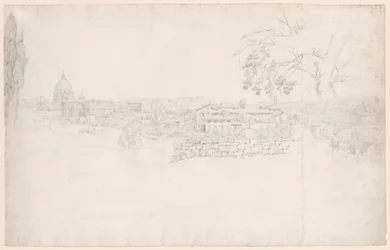 Fantasy Panorama över Rom från Peterskyrkan till Castel San Angelo