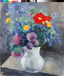 Fleurs (Flowers) - Målning av Pyotr (Piotr, Petr) Savvich Utkin (Utkin) (1877-1934), tempera på duk