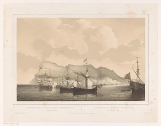Erövringen av Gibraltar Erövringen av Gibraltar av den anglo-holländska flottan 3 augusti 1704 / La prize de Gibraltar par un flotte Anglo-Neerlandaise (titel på objektet)
