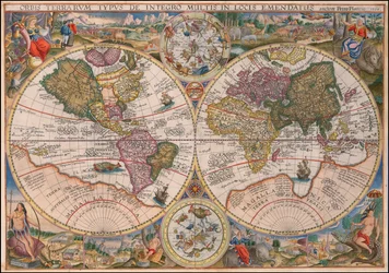 1594 års världskarta med dubbla hemisfärer av Petrus Plancius