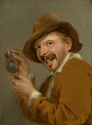 Smak: En skrattande man med ett uppåtvänt glas. Från serien Personifications of the Five Senses, c.1635-66 (olja på trä)
