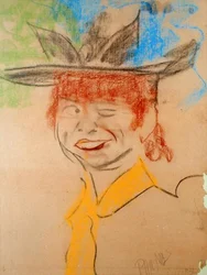 Laughing and Winking Girl (pastell på papper)