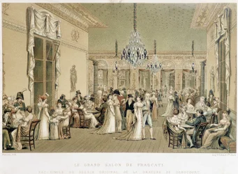 Grand Salon du cafe Frascati i Paris. Litografi av Philibert-Louis Debucourt (1755-1832)