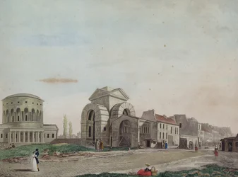 Barrier du Faubourg Saint-Martin, 1809 (penna och färgad akvatint)