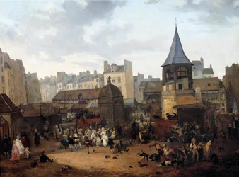 Rejuissances gavs av staden Paris aux Halles den 21/01/1782 med anledning av födelsen av Dauphin Louis Joseph av Frankrike (1781-1789) Målning av Louis Philibert Debucourt (1755-1832) 1782 Sön. 0,89x1,16 m Paris, Musee Carnavalet