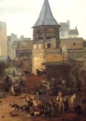 Rejuissances ges av staden Paris aux Halles den 21/01/1782 med anledning av födelsen av Dauphin Louis Joseph av Frankrike (1781-1789) Detalj. Målning av Louis Philibert Debucourt (1755-1832) 1782 sön. 0,89x1,16 m Paris, Musee Carnavalet