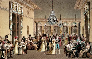 Den stora salongen på Cafe Frascati. Litografi av Philibert-Louis (Philibert Louis) Debucourt (1755-1832)