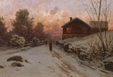 Vinterlandskap med hus