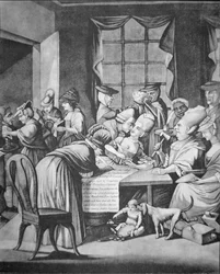 Patriotiska damer från Edenton, South Carolina undertecknar ett löfte "att inte dricka mer te och inte ha mer brittiskt tyg" (litho)