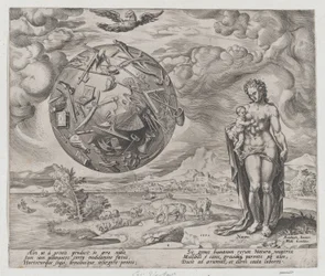 Man född att slita, från The Reward of Labor and Diligence, skylt 1, 1572., 1572.