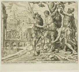 Israeliterna hittar Achior bunden till ett träd, tallrik två från The Story of Judith and Holofernes