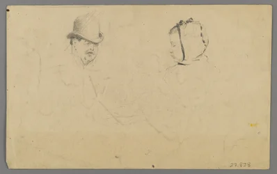 Huvuden på en man och en flicka (grafit på papper)