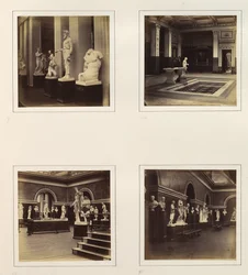 [Grekisk domstol med Farnese Torso av en ungdom, utsikt över en klassisk fontän och pool, Rom..., ca. 1859.