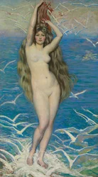 Flicka med måsar, ca 1920