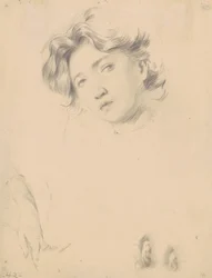 Study for the Head of a Girl, ca 1900 (grafit på vävt papper)