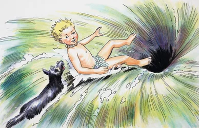 Falling into the Whirlpool, illustration från "The Water Babies" av Charles Kingsley