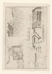 Wheatfield med hus och två vyer av hus i en stad Ett Blight hål; Champ de Blé / Rue Haute / Etude de la bretêche de l