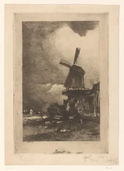 Väderkvarn i ett landskap Moulin à vent (originaltitel)