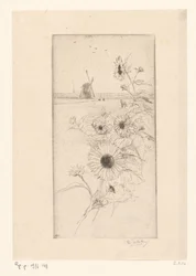 Solrosor för ett ängslandskap med hästar och kvarn Eutude de tournesols (originaltitel)