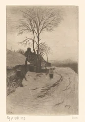 Gårdar längs en väg med kala träd Hiver (originaltitel)