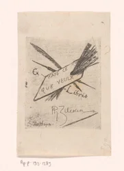 Ex libris med pennor, penslar och palett