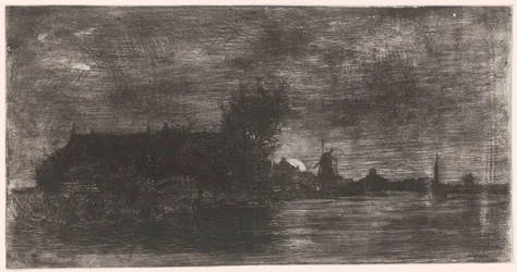 Landskap med hus och kvarn på vattnet Delftshaven (originaltitel)