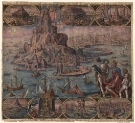 Fyren i Alexandria från serien Världens åttonde underverk efter Maarten van Heemskerck, 1572