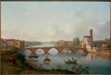 Pisa, Ponte a Mare / Gemälde v. Hackert, 1799