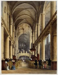 Interiör av kyrkan St Etienne du Mont - i "" Walk in Paris och dess omgivningar "", teckningar av Jacottet och Benoist, ed. Bröderna Gihaut