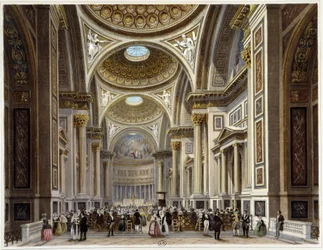 Interiör av Madeleine-kyrkan - i "" Promenade dans Paris et ses environs"", teckningar av Jacottet och Benoist, ed. Gihaut Frères