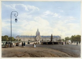 Hôtel des Invalides sett från Champ de Mars - i ""Walk in Paris and its environments"", av Jacottet och Benoist, red. Gihaut