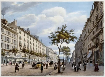 Le boulevard des Italians - i "Vandra i Paris och dess omgivningar", av Jacottet och Benoist, red. Gihaut