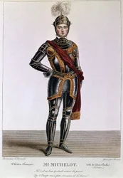Herr Michelot i rollen som Don Carlos i Victor Hugos Hernani. Gravyr av Benoist. 1800-talet.