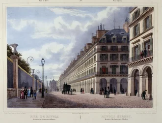 Rue de Rivoli - i ""Vandra i Paris och dess omgivningar"", av Jacottet och Benoist, red. Gihaut