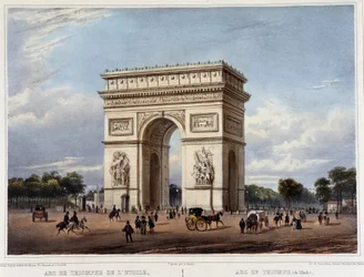 Triumfbågen - i ""Vandra i Paris och dess omgivningar"", designad av Jacottet och Benoist, ca. 1840
