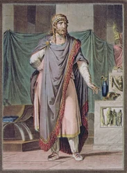 Antiochos, kostym till ”Bérénice” av Jean Racine, ur volym II av ”Forskning om alla nationers dräkter och teater”, graverad av Pierre Michel Alix (1762-1817), 1802
