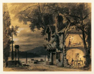 Frankrike, Paris, Scenografi för akt IV av Rigoletto av Giuseppe Verdi