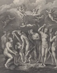 Hera, Afrodite och Athena förbereder sig för skönhetstävlingen före P..., ca. 1729-40.