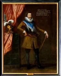 Porträtt av Philippe de Bethune, bror puine till Sully, ambassadör i Rom (1561-1649). Han har halsbandet med insignierna för den Helige Andes Orden (Den Helige Andes Orden). Målning tillskriven Philippe De Champaigne (1602-1674)