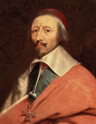 Porträtt av Armand Jean du Plessis, kardinal de Richelieu, detalj (olja på duk