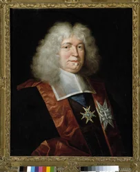 Porträtt av Louis Boucherat (1616-1699) fransk magistrat och kansler (olja på duk)