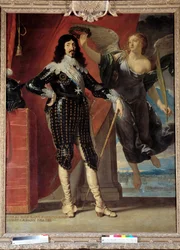 Porträtt till fots av Ludvig XIII (1601-1643) kronor av Victory. Målning av Philippe de Champaigne (1602-1674)
