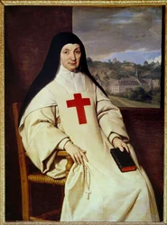 Porträtt av Moder Angelique Arnauld Jacqueline Marie Arnauld dit Angelique Arnauld (1591-1661), abbedissa av Port Royal des champs (Port-Royal-des-Champs), figur av fransk jansenism”” Målning av Philippe de Champaigne (1602-1674)