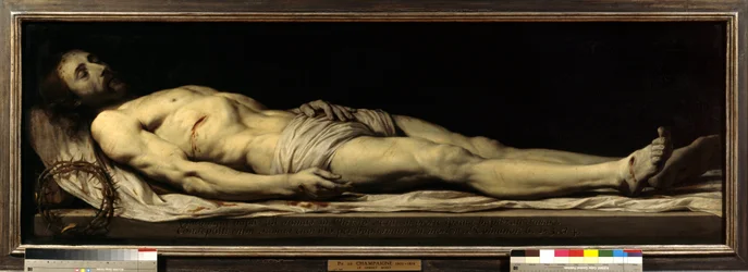Den döde Kristus på sitt liksvep, målning av Philippe de Champaigne (1602-1674), 1600-talet, storlek 0,68 x 1,97 m, Paris, Musée du Louvre