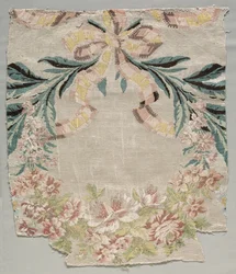Sidenfragment, del av panel som heter Le panier fleuri, 1770.